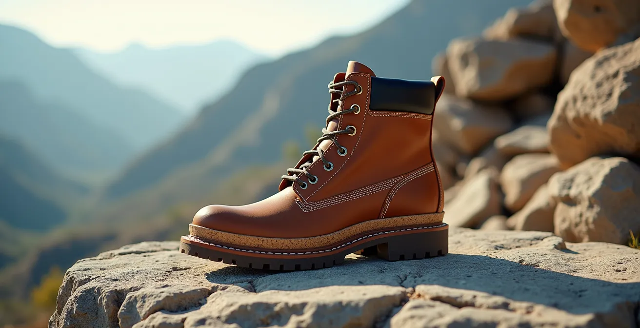 Cross-sectional view of boot construction showing welt stitching layers