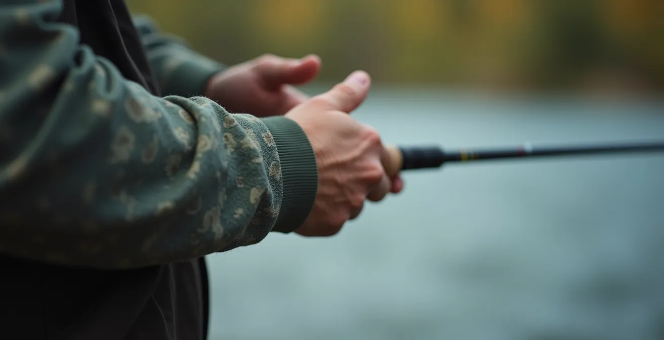 Close-up of proper wrist position during fly cast showing kinetic chain