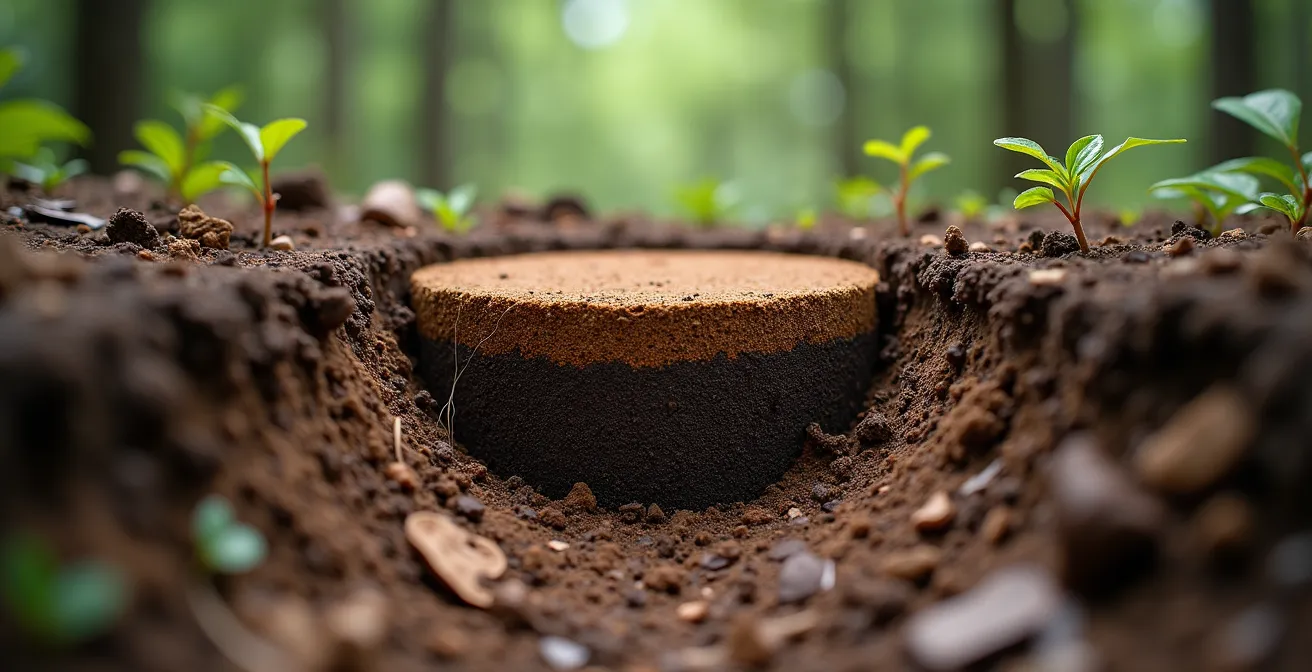 Cross-section view showing proper mineral soil fire break around campfire site