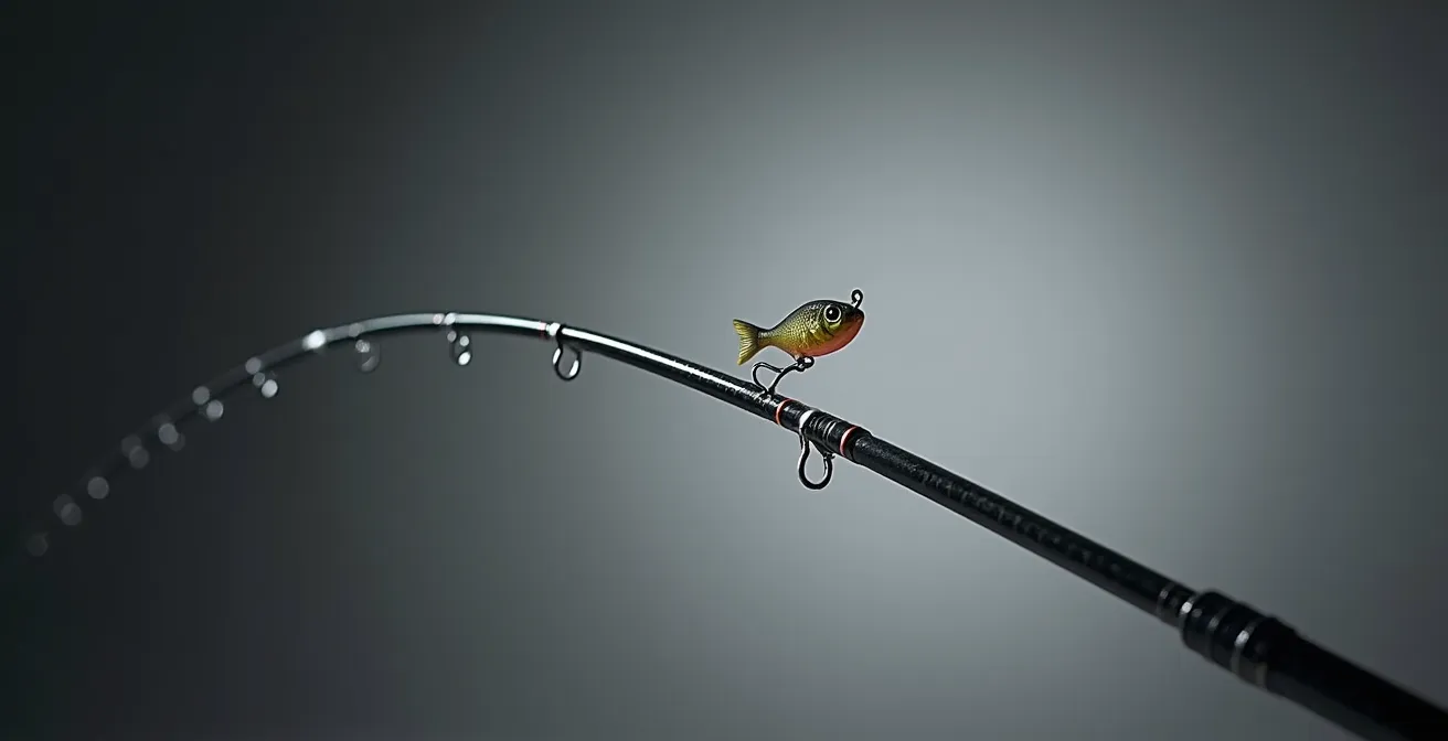 Close-up of fishing rod bent in loading position demonstrating flex dynamics