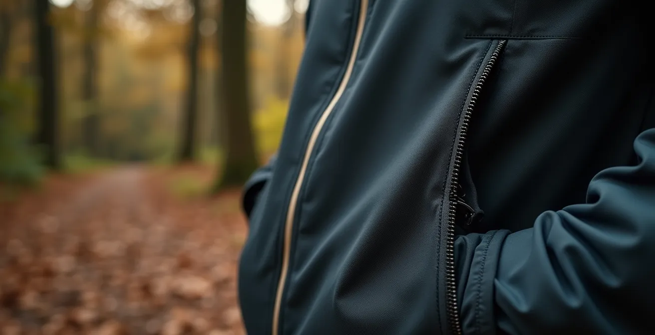 Close-up of silent coil zipper with fabric garage
