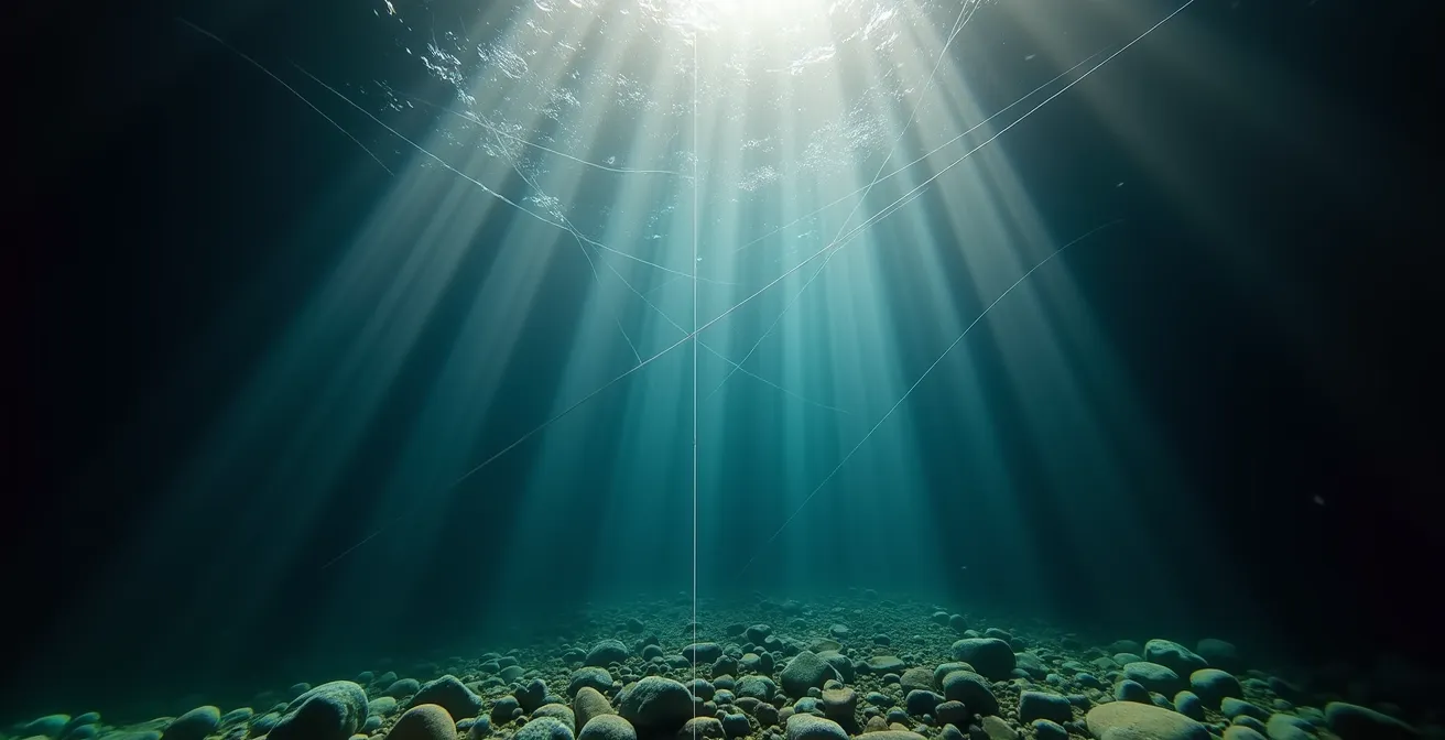 Underwater perspective showing different sinking line trajectories in a deep pool