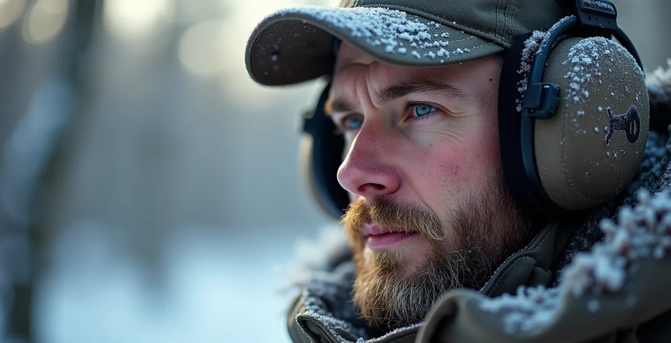 Electronic hearing protection in snowy winter hunting conditions